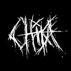 The image features a stylized, abstract logo or text design in white against a black background. The text appears jagged and chaotic, resembling graffiti or a rough brushstroke style. The letters are interconnected and uneven and it says "Chika".